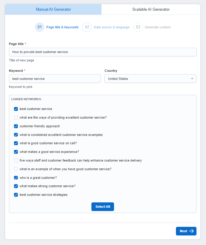 Screenshot of Page title and keywords settings
