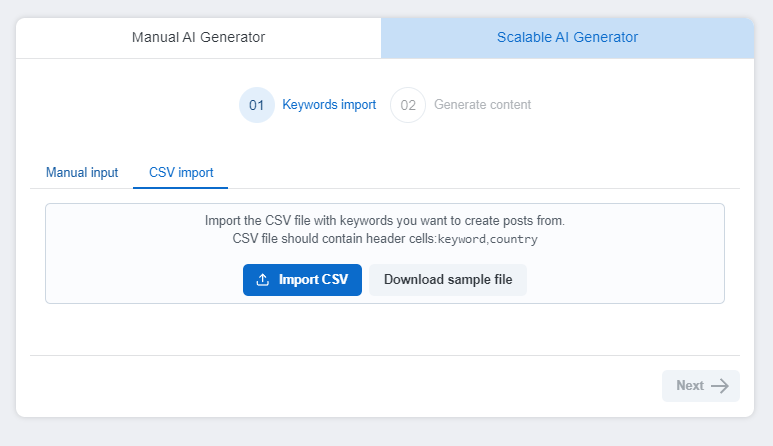 Screenshot of Scalable AI generator feature