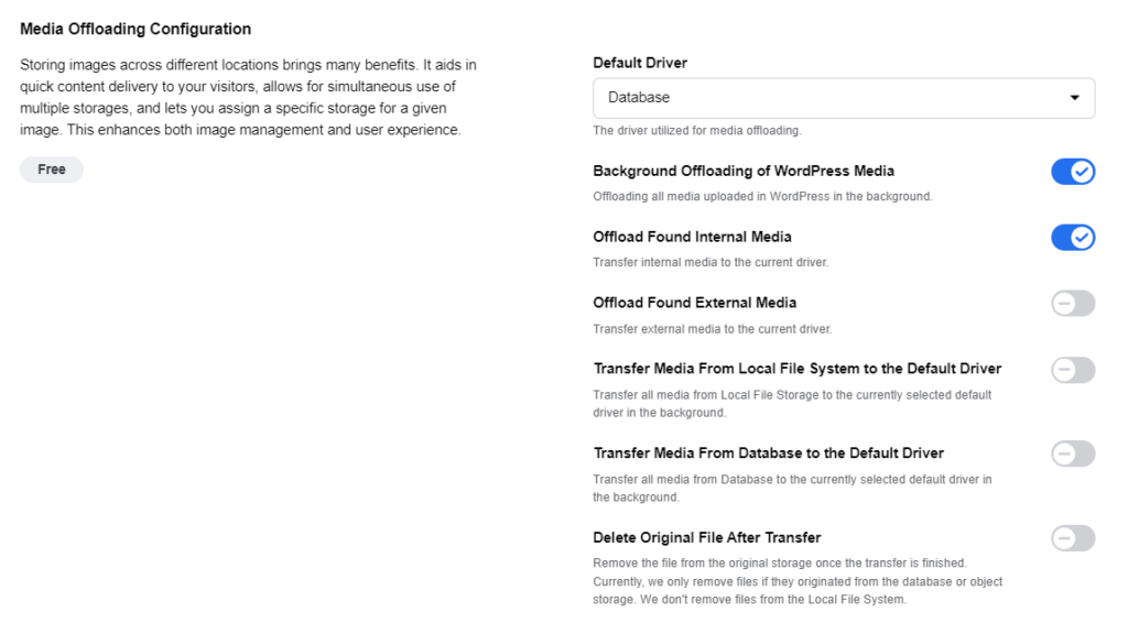 Screenshot of the URLsLab Media feature settings for media offloading configuration