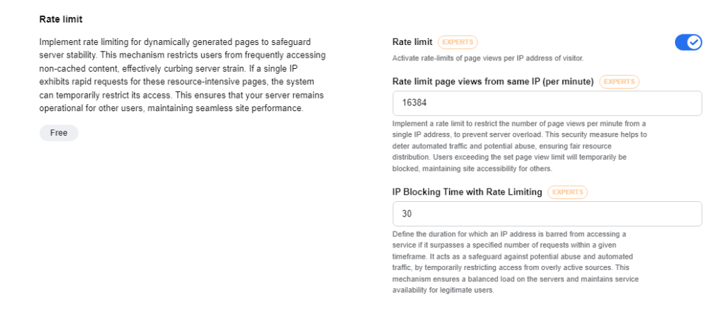Screenshot of URLsLab’s Rate limit settings